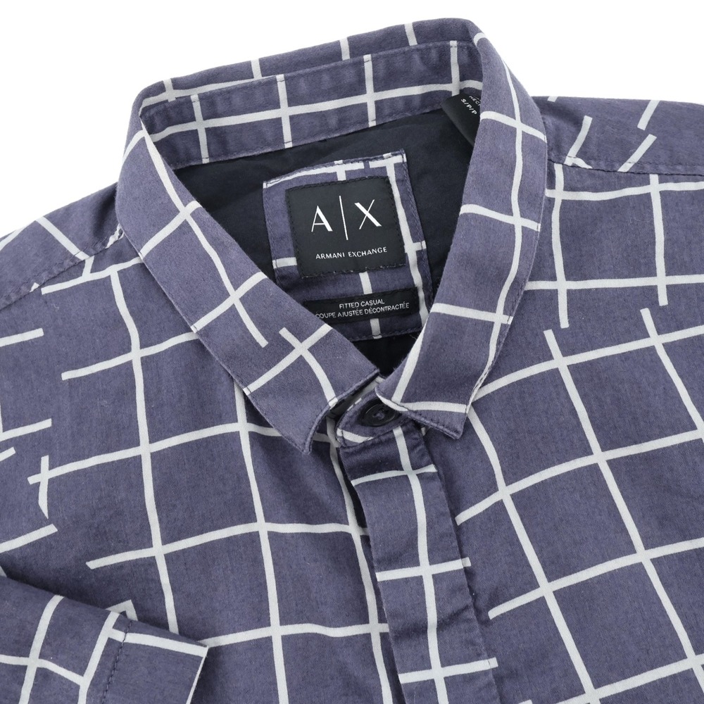 AX Armani Exchange Womens Blue Grid Print Short Sleeve Button Down Shirtβ Size S
